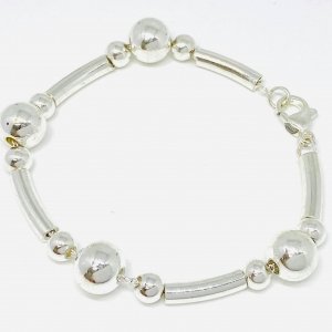 Pulsera con Bolitas 10mm y 6mm Acero Blanco