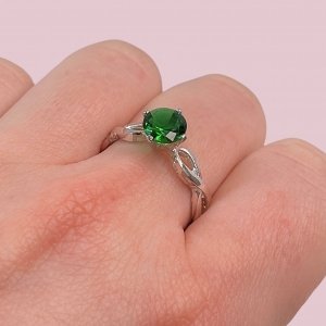 Anillo Piedra con cubic Esmeralda redondo 7mm de Plata 925