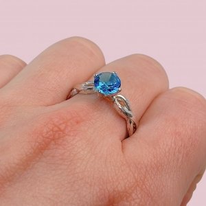 Anillo Piedra con cubic Aguamarina redondo 7mm de Plata 925