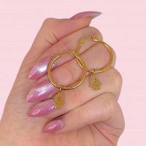 LIQUIDACIÓN Aros Argolla con Mano de Fátima Acero Dorado