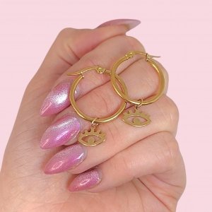 LIQUIDACIÓN Aros Argolla con Ojito Acero Dorado