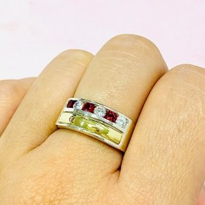 Anillo Medio sin fin Ancho con piedras Rubios Plata y Oro 