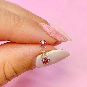 Arito Piercing Nariz Flor con piedra Rosa Plata 925